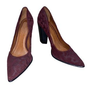 Anthropologie Carrano Madelyn Wine Leopard Block Heel Pumps sz 9